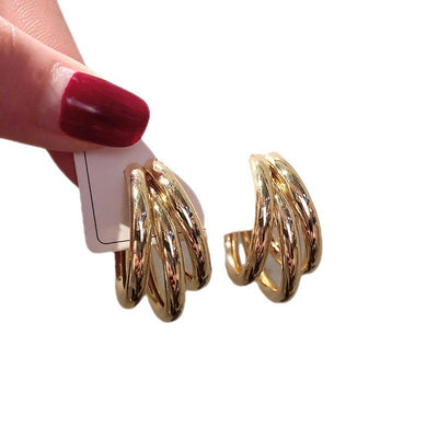 Elegant Geometric Round Hoop Earrings 925 Silver Needle Retro Minimalist Design