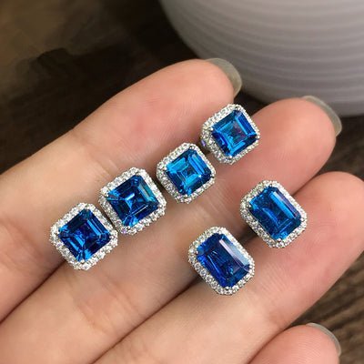 Square Copper Zircon Inlaid Green Stud Earrings Wholesale