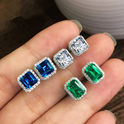 Square Copper Zircon Inlaid Green Stud Earrings Wholesale