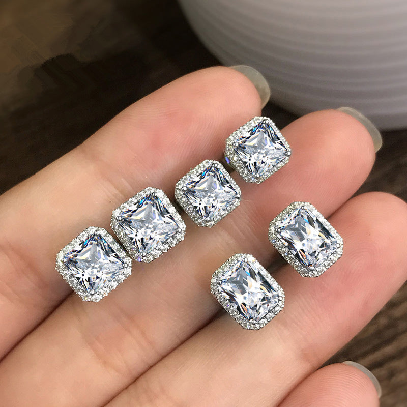Square Copper Zircon Inlaid Green Stud Earrings Wholesale