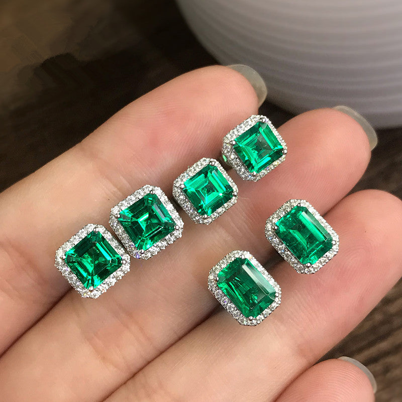 Square Copper Zircon Inlaid Green Stud Earrings Wholesale