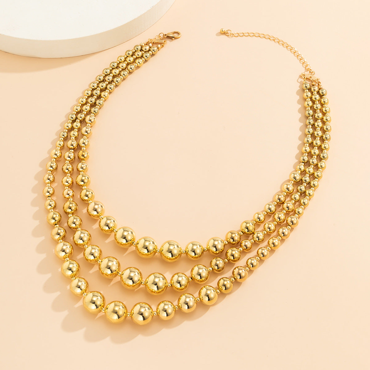 Layered Geometric Beaded Clavicle Chain Necklace