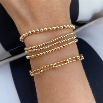 Stainless Steel Bead Elastic Leather Cord Stacked Women's Bracelet