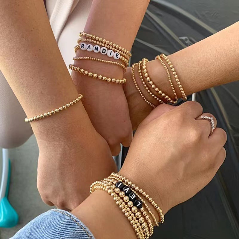 Stainless Steel Bead Elastic Leather Cord Stacked Women's Bracelet