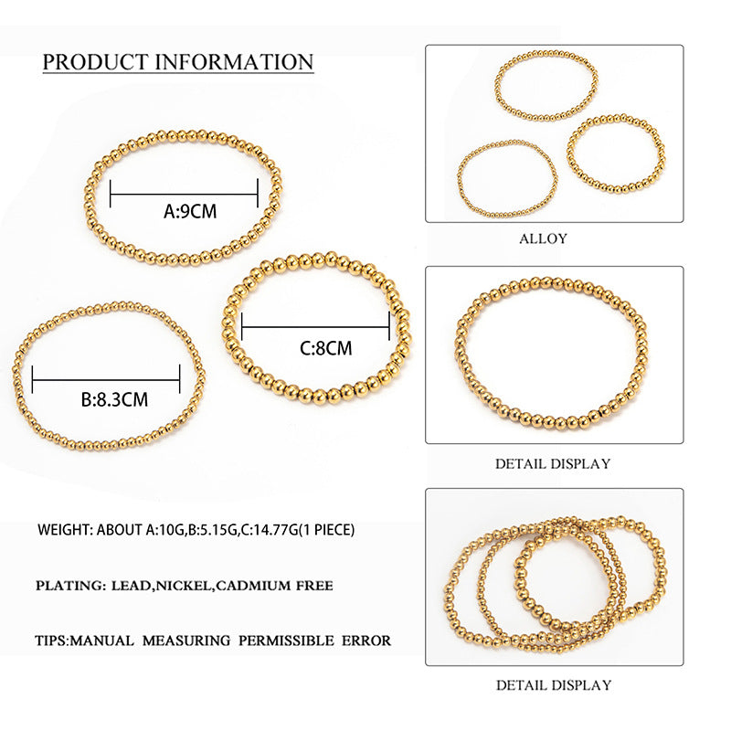 Stainless Steel Bead Elastic Leather Cord Stacked Women's Bracelet