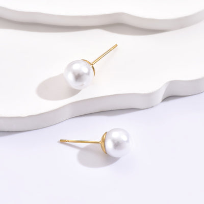Stainless Steel Simple Pearl Stud Earrings with Hypoallergenic S925 Silver Post