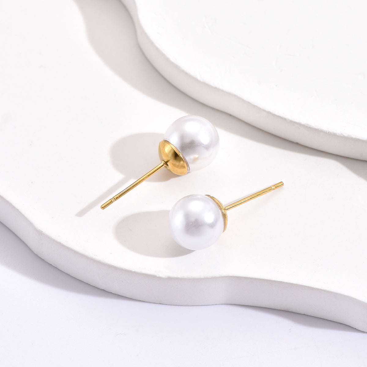 Stainless Steel Simple Pearl Stud Earrings with Hypoallergenic S925 Silver Post