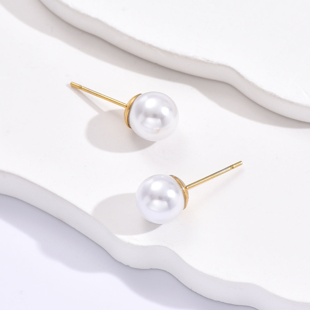 Stainless Steel Simple Pearl Stud Earrings with Hypoallergenic S925 Silver Post