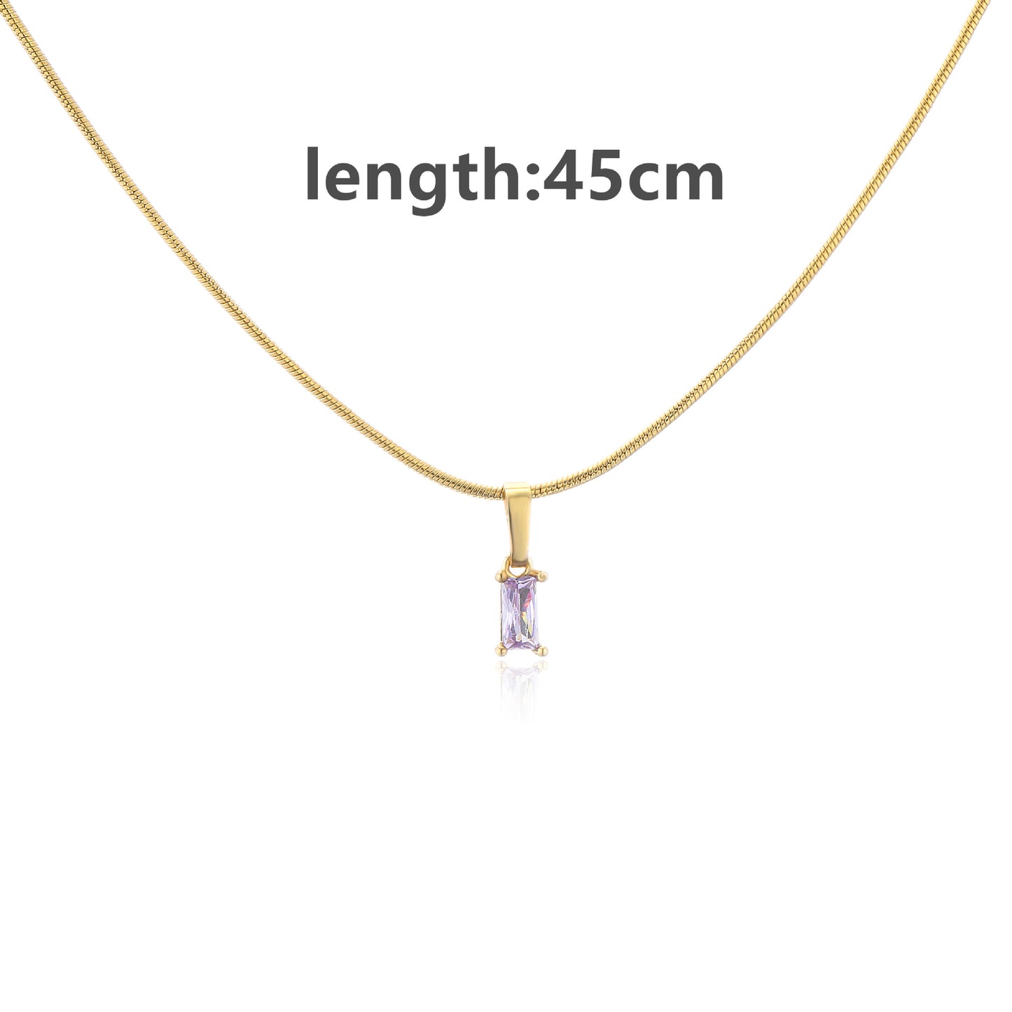 Stainless Steel Colorful Rectangle Zircon Snake Chain Layered Necklace 18k Gold Plated