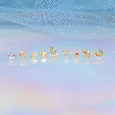 Starry Sky 18K Gold Plated Planet Moon Stud Earrings