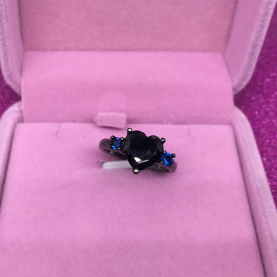 Streetwear Heart Shape Black Plated Zircon Unisex Ring