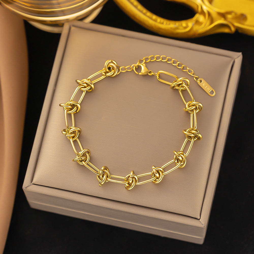 Streetwear Heart Shape Titanium Steel Shell Inlay Minimalist Bracelet Necklace Set