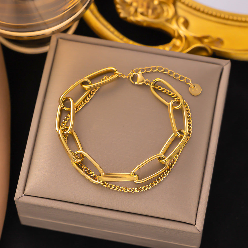 Streetwear Heart Shape Titanium Steel Shell Inlay Minimalist Bracelet Necklace Set