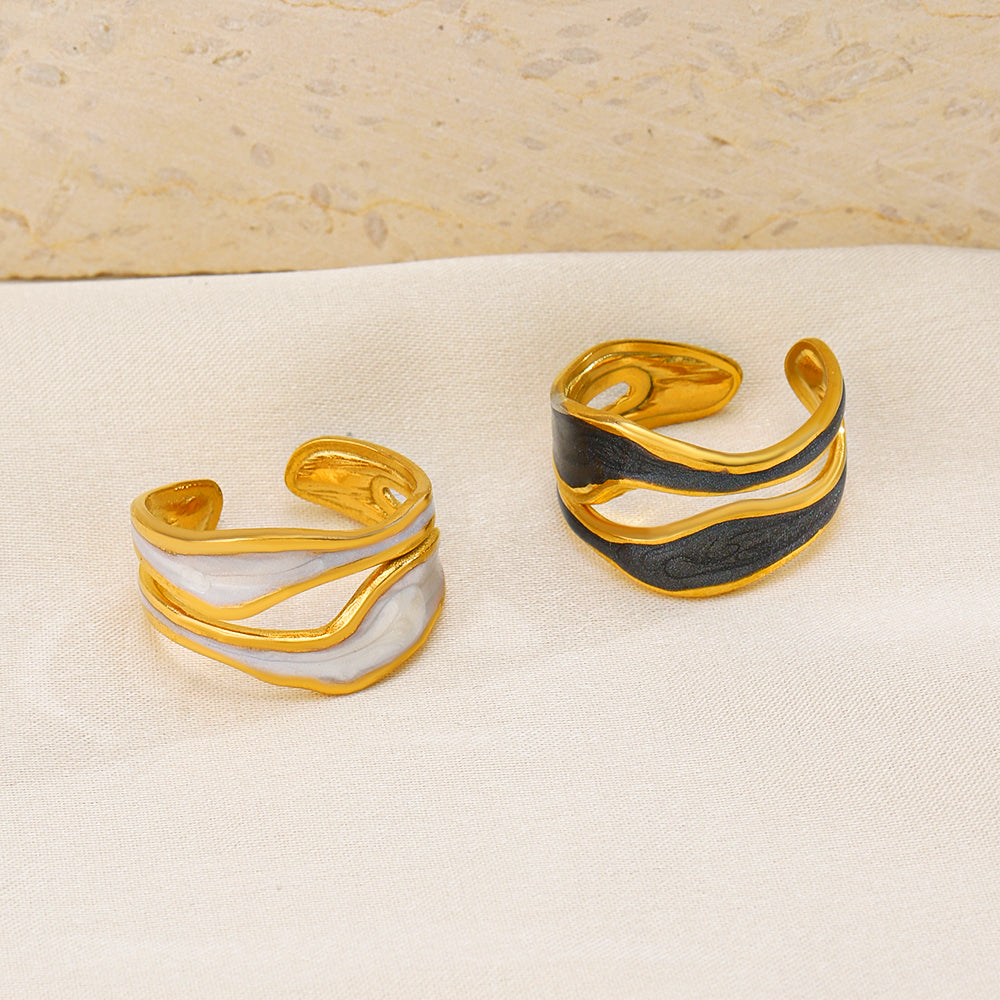 Irregular Enamel Plated 18K Gold Adjustable Stainless Steel Ring
