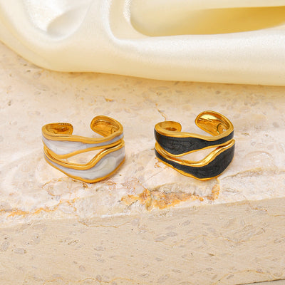 Irregular Enamel Plated 18K Gold Adjustable Stainless Steel Ring
