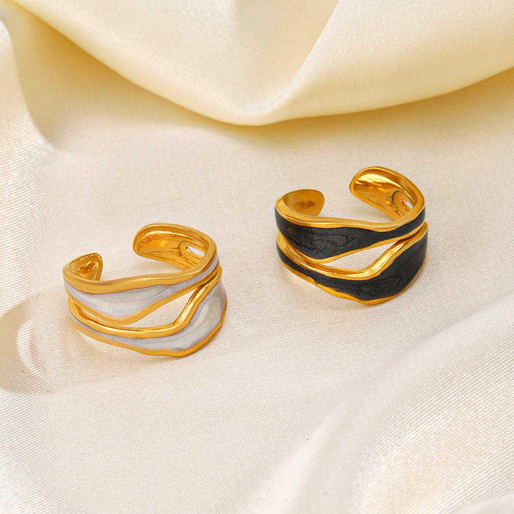Irregular Enamel Plated 18K Gold Adjustable Stainless Steel Ring