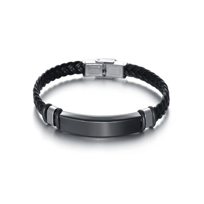 Streetwear Minimalist Stainless Steel Braided Leather Men's Bracelet