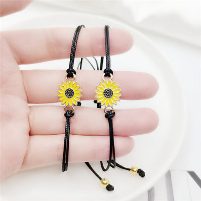 Sunflower Daisy Alloy Oil Drop Woven Friendship Bracelet for Women
