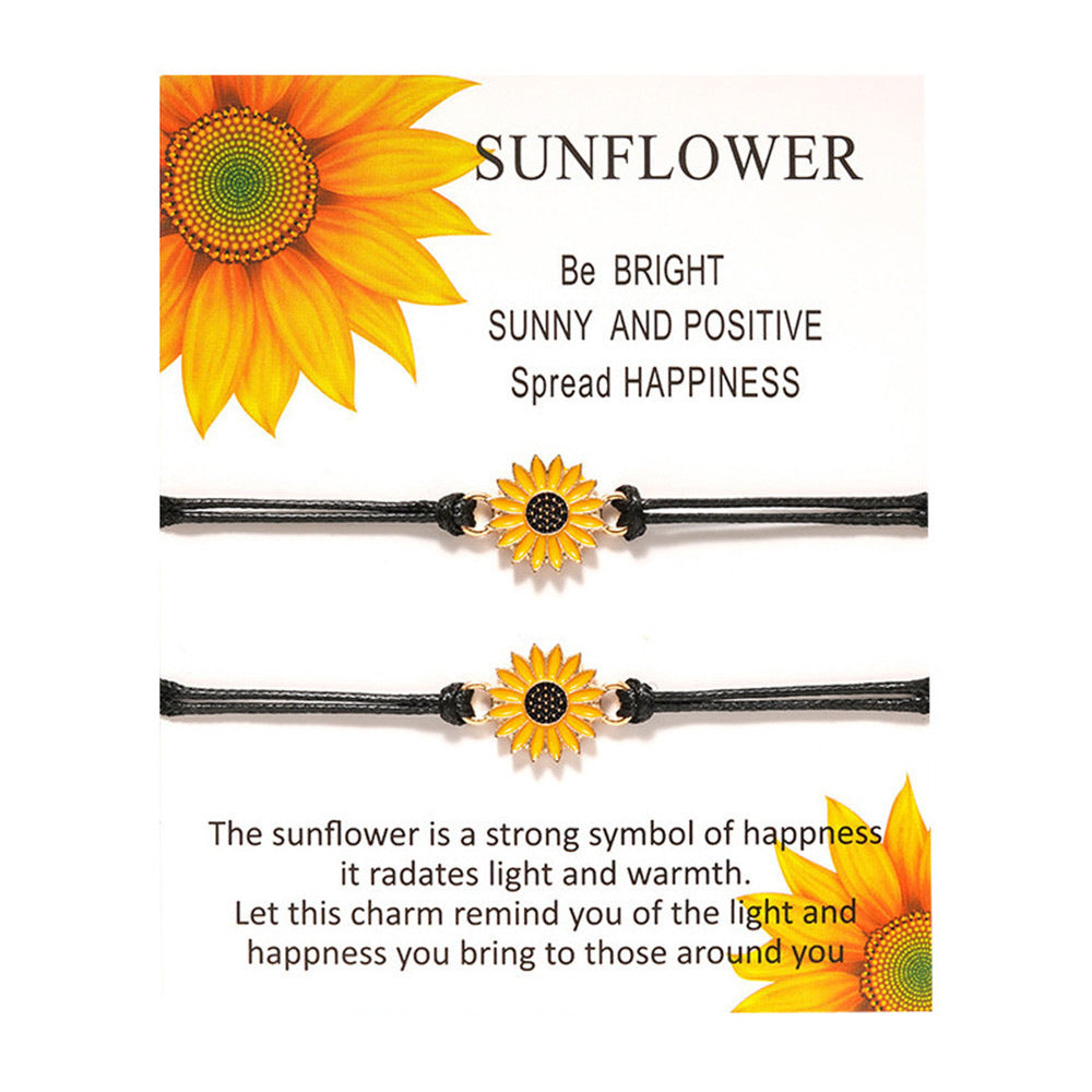 Sunflower Daisy Alloy Oil Drop Woven Friendship Bracelet for Women
