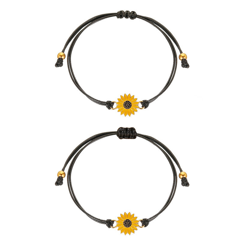 Sunflower Daisy Alloy Oil Drop Woven Friendship Bracelet for Women