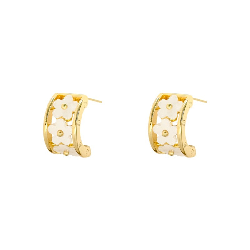 Elegant C-Shape Flower Alloy Women's Earrings