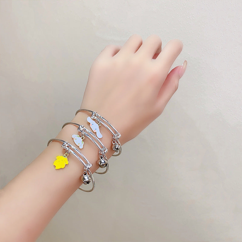 Sweet Cartoon Character Alloy Bangle Bracelet with Bell Charm