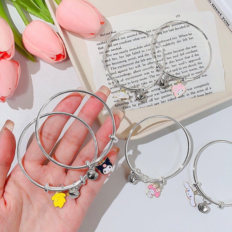 Sweet Cartoon Character Alloy Bangle Bracelet with Bell Charm