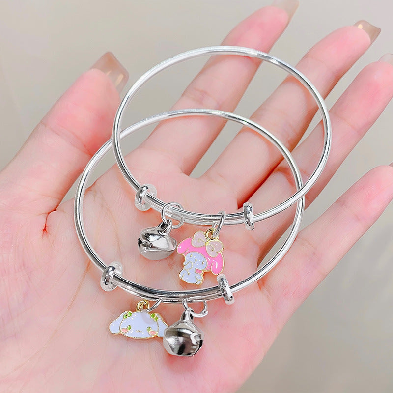 Sweet Cartoon Character Alloy Bangle Bracelet with Bell Charm