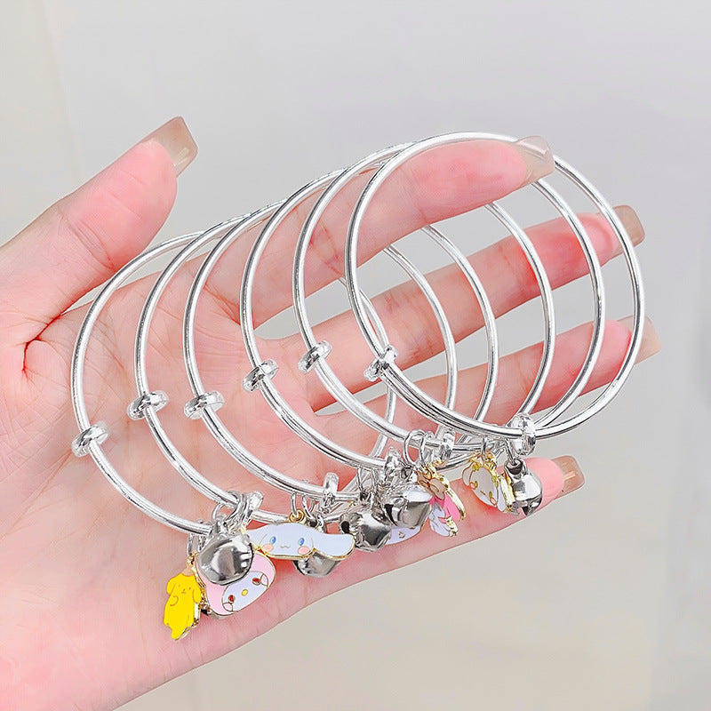 Sweet Cartoon Character Alloy Bangle Bracelet with Bell Charm