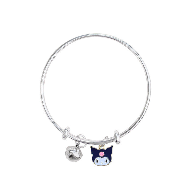 Sweet Cartoon Character Alloy Bangle Bracelet with Bell Charm
