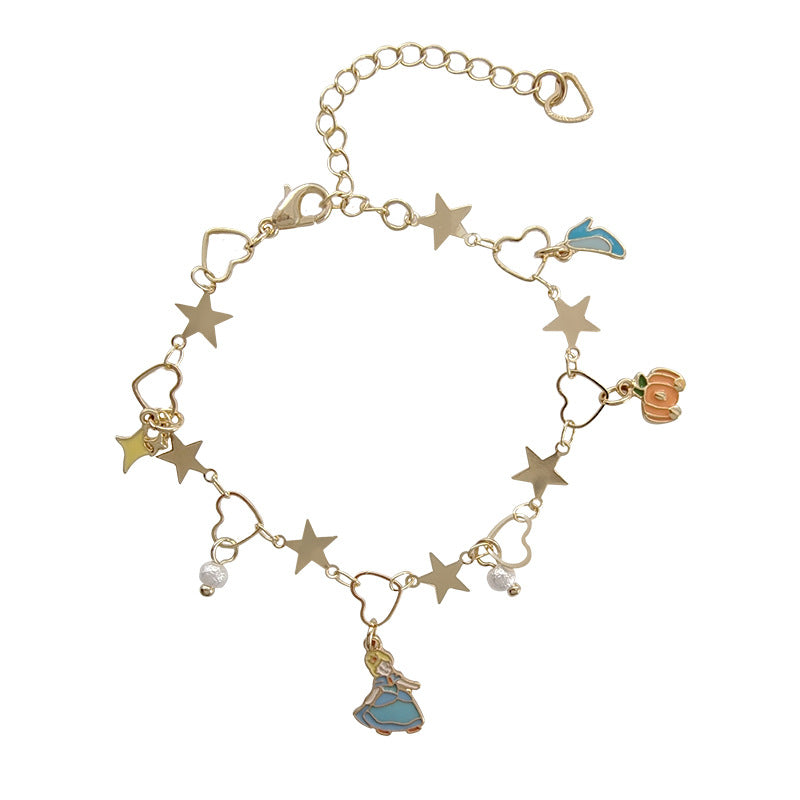 Sweet Fairy Tale Heart and Star Alloy Plated Pearl Bracelet for Women
