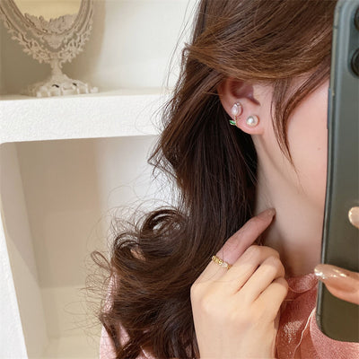 Sweet Tulip Flower Pearl Stud Earrings - Elegant Design with S925 Silver Needle