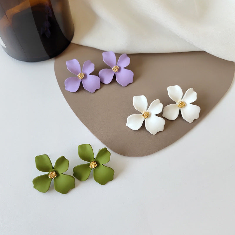Sweet Camellia Purple Alloy Plated Ear Studs with 925 Silver Needle