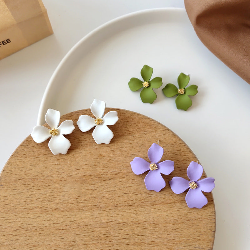 Sweet Camellia Purple Alloy Plated Ear Studs with 925 Silver Needle