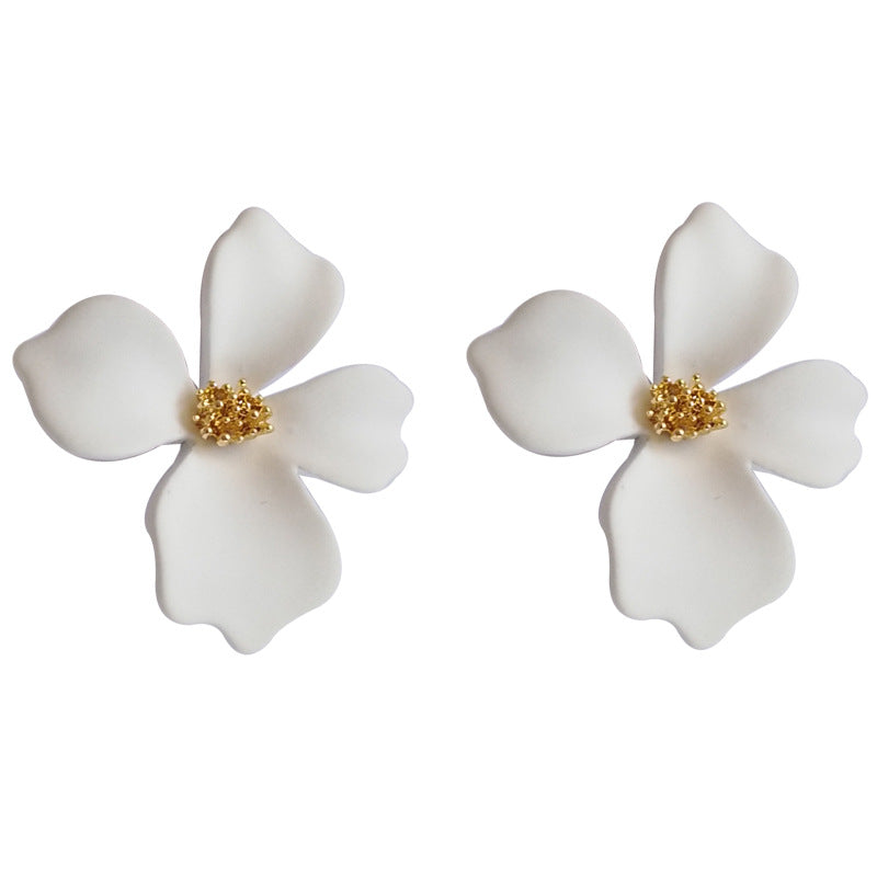 Sweet Camellia Purple Alloy Plated Ear Studs with 925 Silver Needle