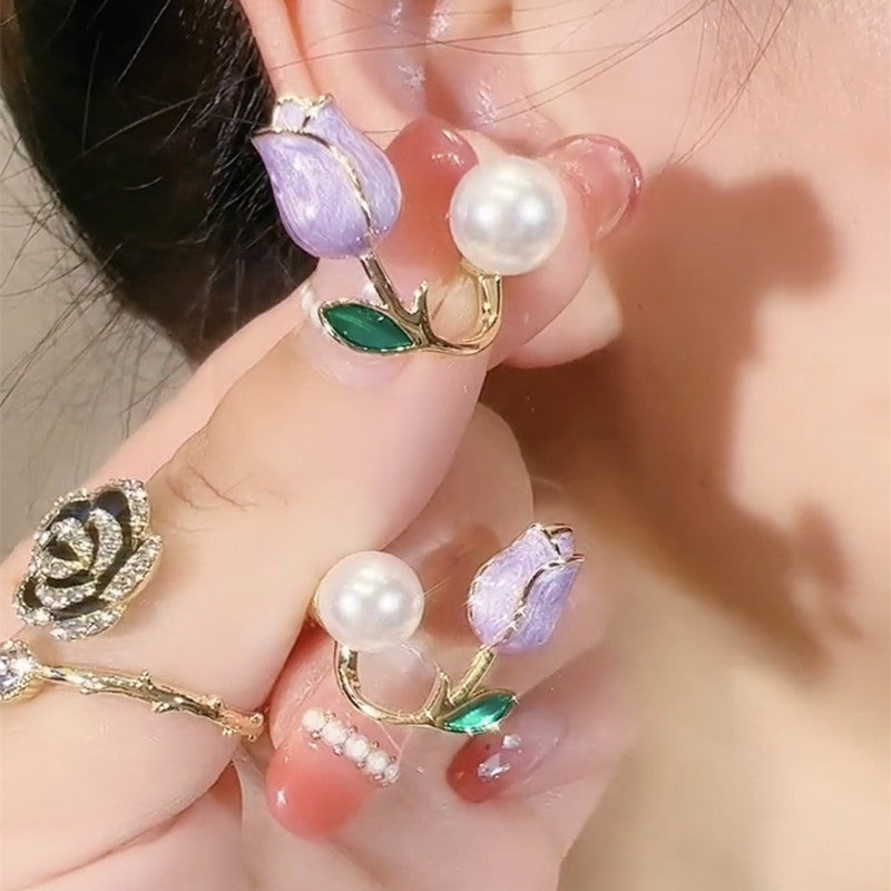 Sweet Tulip Pink Pearl Stud Earrings - Versatile and Chic Women's Jewelry