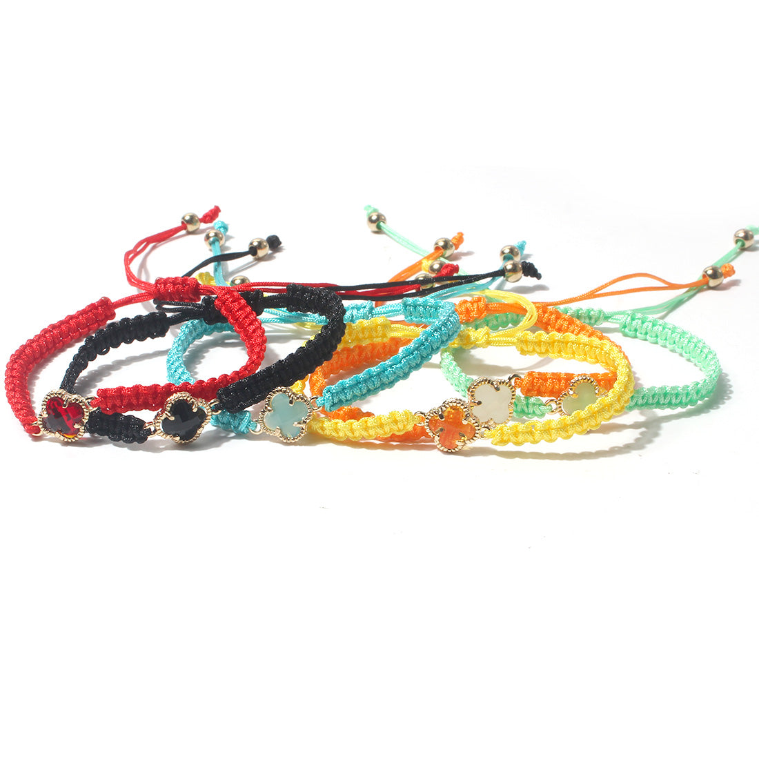 Sweet Four Leaf Clover Crystal Glass Handmade Drawstring Bracelet