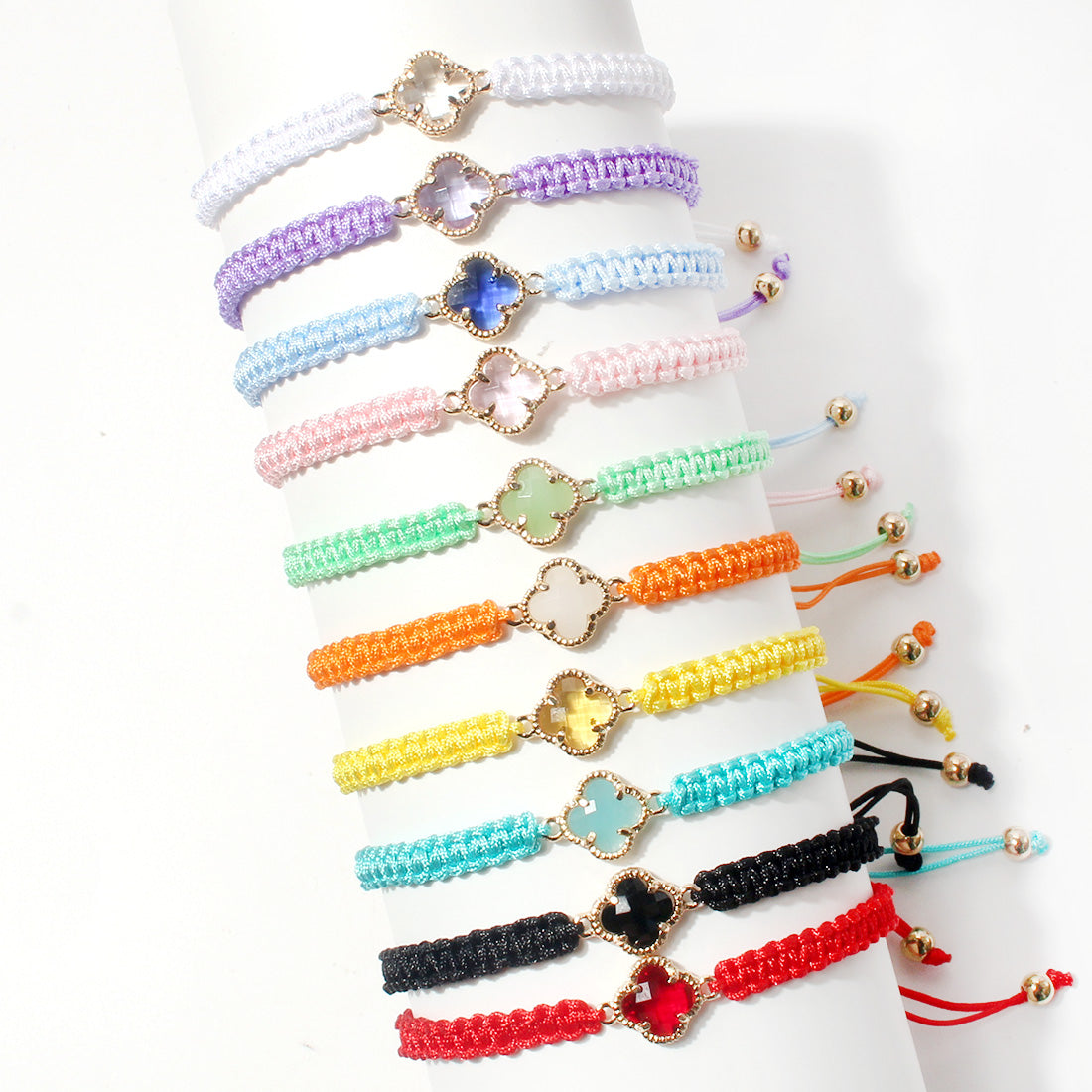Sweet Four Leaf Clover Crystal Glass Handmade Drawstring Bracelet