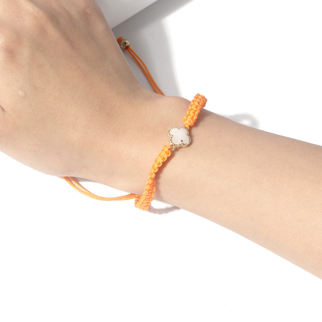 Sweet Four Leaf Clover Crystal Glass Handmade Drawstring Bracelet
