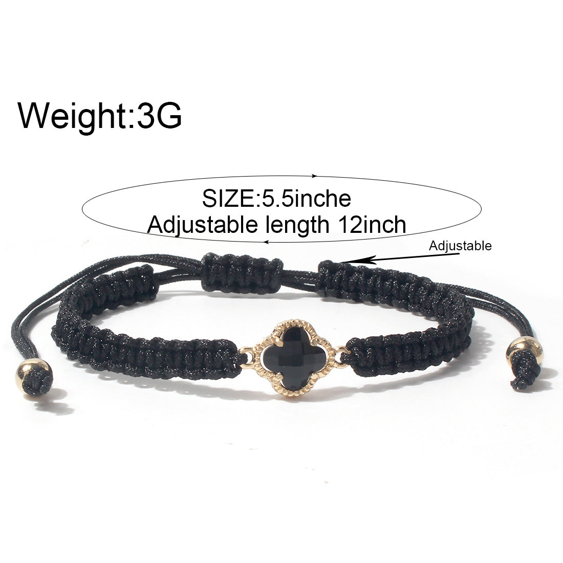 Sweet Four Leaf Clover Crystal Glass Handmade Drawstring Bracelet