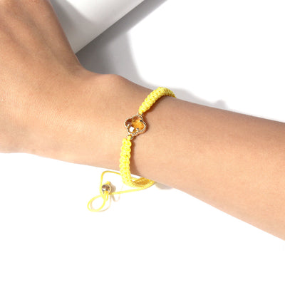 Sweet Four Leaf Clover Crystal Glass Handmade Drawstring Bracelet