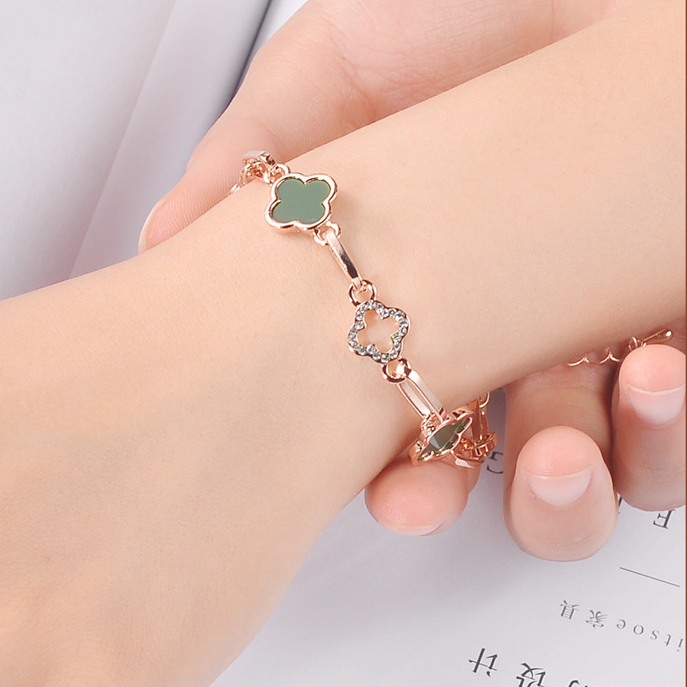 Four Leaf Clover Rhinestone Inlay Women's Bracelet