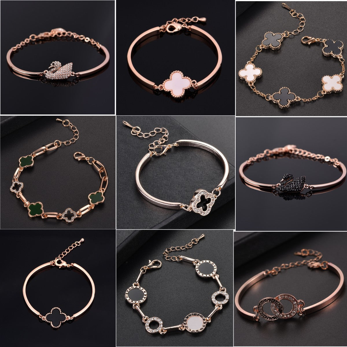 Four Leaf Clover Rhinestone Inlay Women's Bracelet