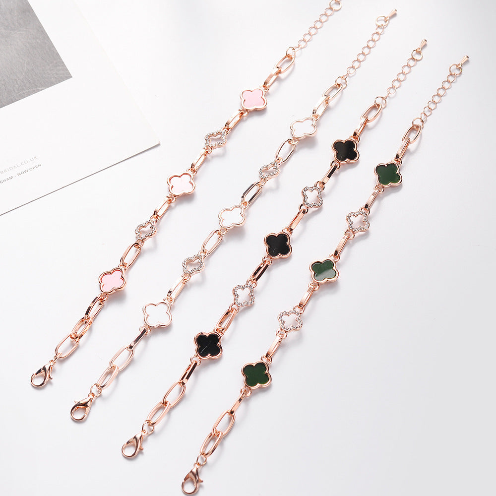 Four Leaf Clover Rhinestone Inlay Women's Bracelet