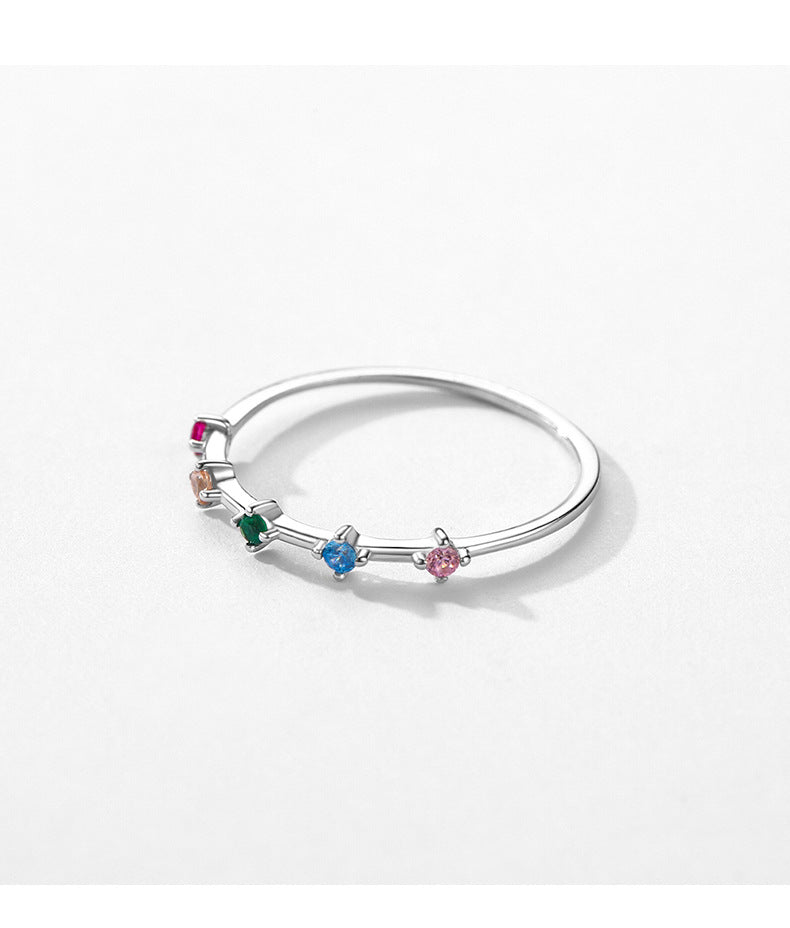 Sweet Geometric S925 Sterling Silver Colorful Zircon Ring for Women