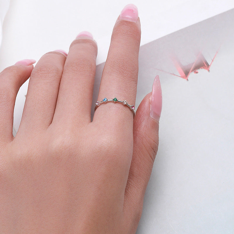 Sweet Geometric S925 Sterling Silver Colorful Zircon Ring for Women
