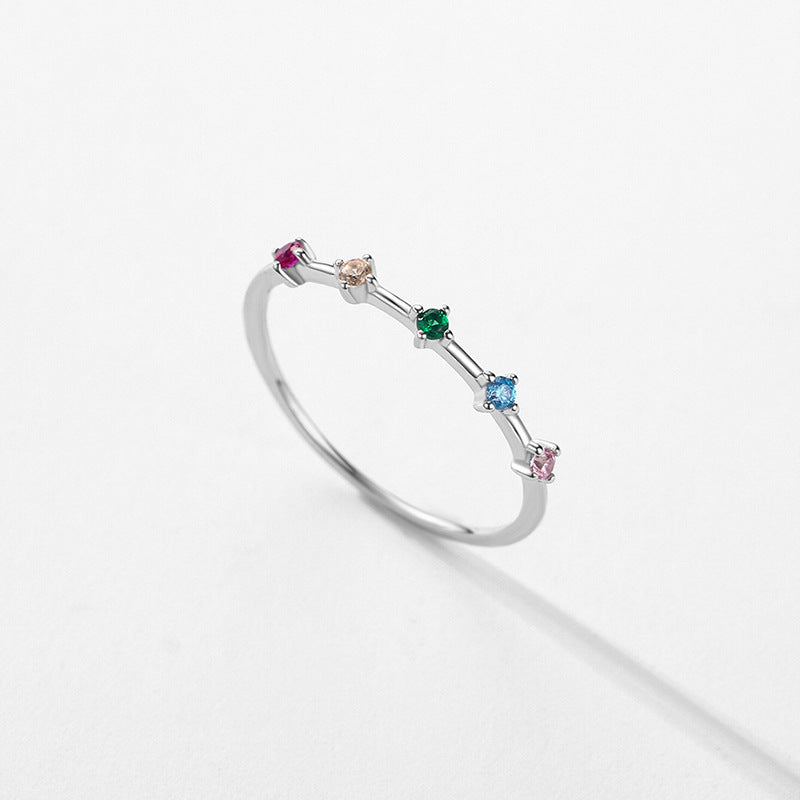 Sweet Geometric S925 Sterling Silver Colorful Zircon Ring for Women