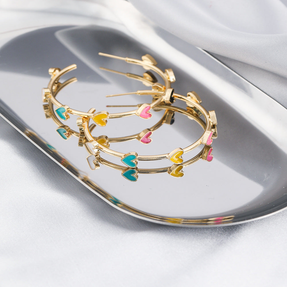 Sweet Heart Shape Multicolor Alloy Hoop Earrings for Women