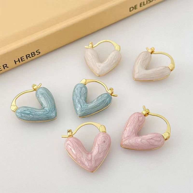 Sweet Heart Alloy Plated Minimalist Hoop Earrings