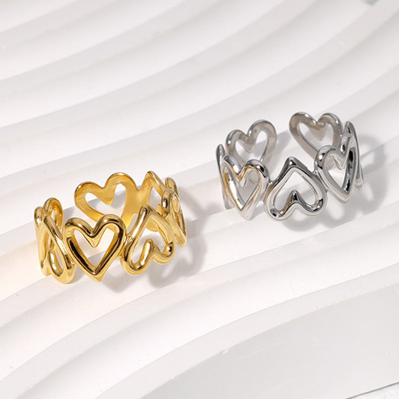 Sweet Heart Adjustable Stainless Steel Open Ring